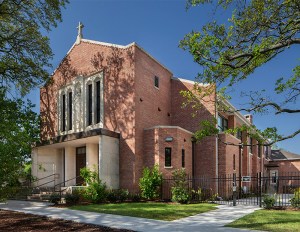 Exterior shot of a historic church in New Orleans turned multifamily community. The adaptive reuse project debuted in 2018.