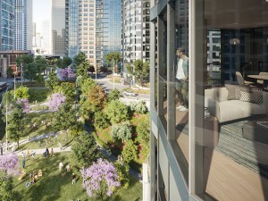 Cirrus and Cascade, an adjoining 350-unit condominium tower and 530-unit apartment building under construction in Chicago, includes biophilic elements such as a 900-square-foot conservatory, floor-to-ceiling windows and unobstructed views over the 0.8-acre Cascade Park in the Lakeshore East neighborhood.