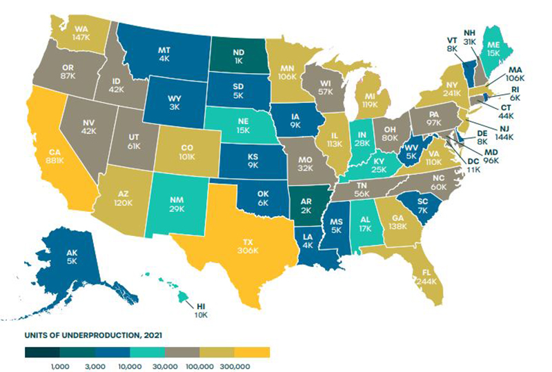 map of US showing underproduction
