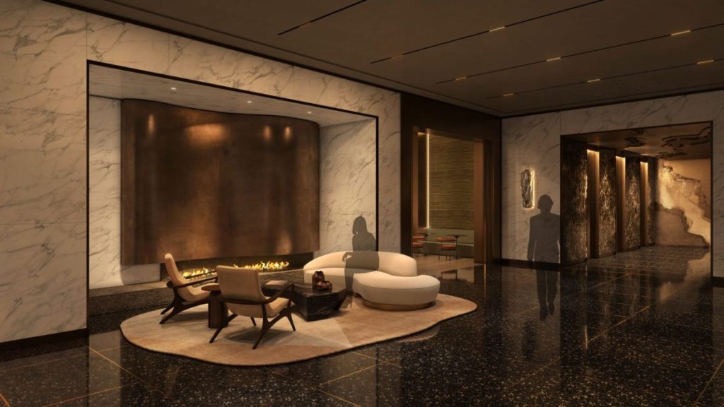 Rendering of the repurposed lobby of 55 Broad St. 