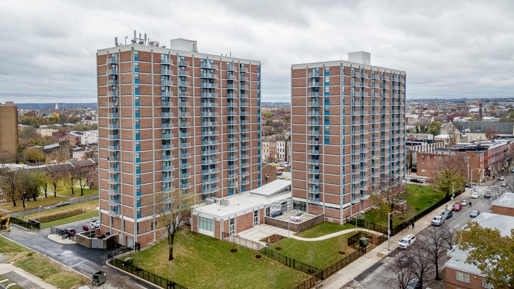 Quinn Evans’ renovation of the twin high rise towers at McCulloh Homes resulted in a 42% improvement over pre-construction blower door test results. Image courtesy of Quinn Evans