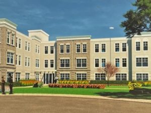 Exterior of an apartment courtyard