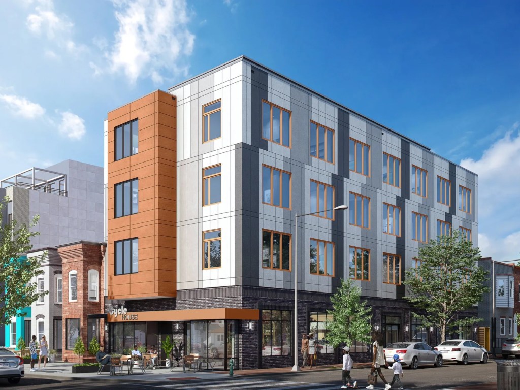 The DC Green Bank provided $2 million in construction financing for Cycle House, which is under development by Heleos LLC, a net-zero mixed-use development in Northwest DC. Cycle House provides 18 affordable housing units and commercial space. Photo by Matt Telzerow Photography.