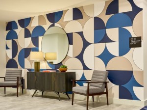 Interior with large patterned mural