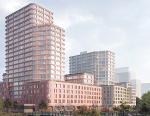 Rendering of a pair of apartment buildings