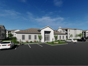 Exterior shot of apartment buildings