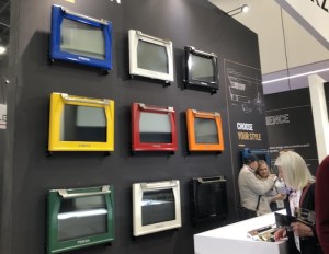 A collection of colored oven doors