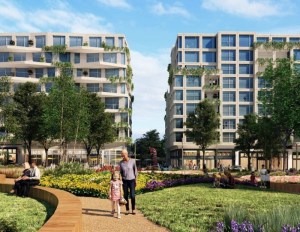 Green space between two buildings
