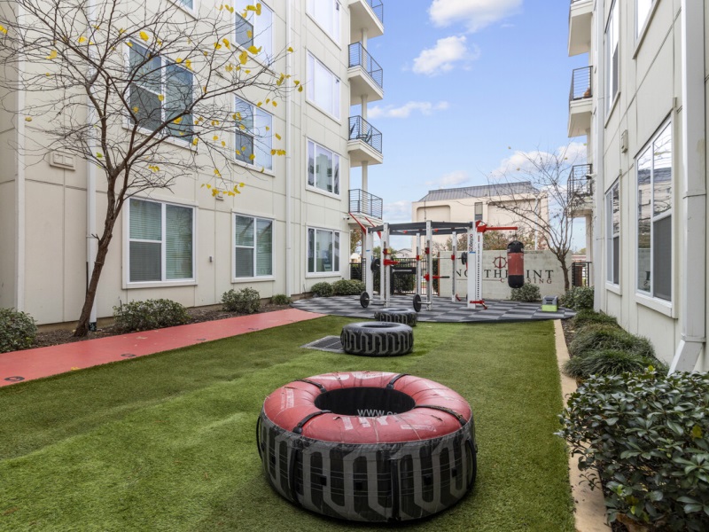 The outdoor gym at Northpoint Crossing, a mixed-use student housing community in College Station, Texas