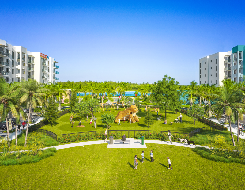 Exterior shot of green spaces at SoLé Mia