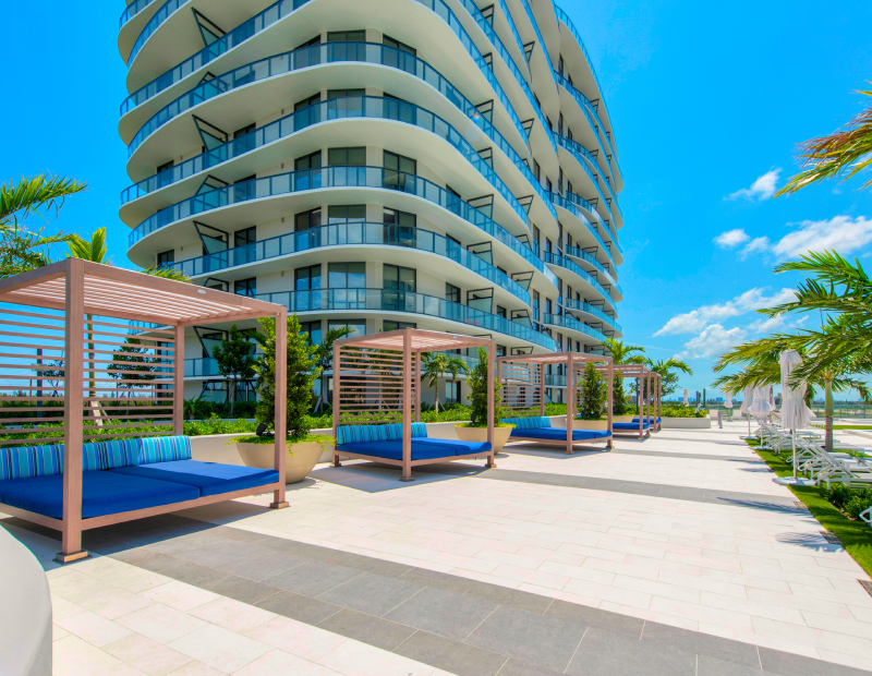 Shot of pool cabanas at SoLé Mia
