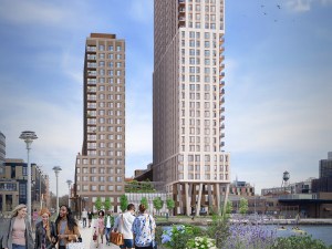 Rendering of Lendlease and Aware Super's waterfront towers in Brooklyn, N.Y.