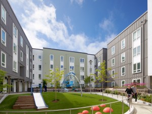 Exterior shot of Islais Place's courtyard in San Francisco