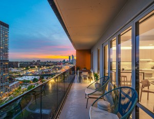 The balcony of LeFrank Bisby in the evening.