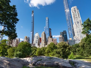 Central Park with view of Billionaires' Row supertall skyscrapers. Midtown Manhattan, New York City