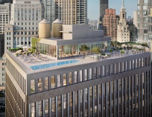 A rendering of the exterior of 55 Broad in NYC.