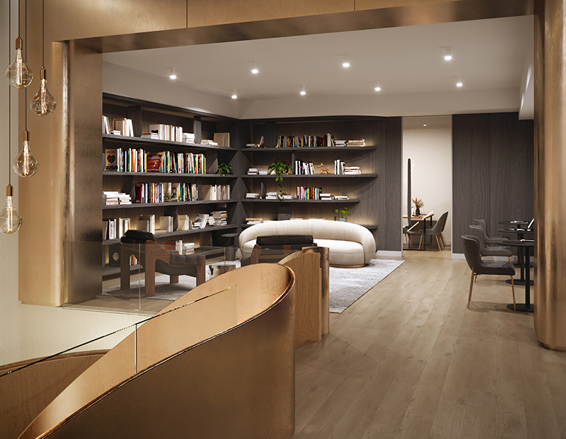 A rendering of the library in 55 Broad in NYC.