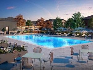 Rendering of the swimming pool inside RangeWater's single-family rental development in Corinth, Texas.