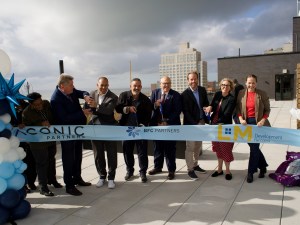 Shot of the ribbon-cutting ceremony for Coney Island II, an affordable community in Brookyln, N.Y.
