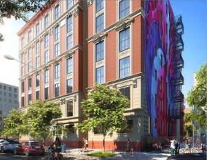 A rendering of the side view of the Frederick Samuel Apartments in Harlem, N.Y.