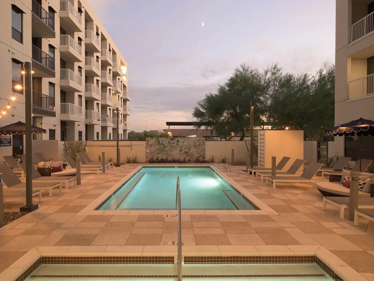 Exterior shot of Huxley Scottsdale, a 192-unit newly completed community in Scottsdale, Ariz.