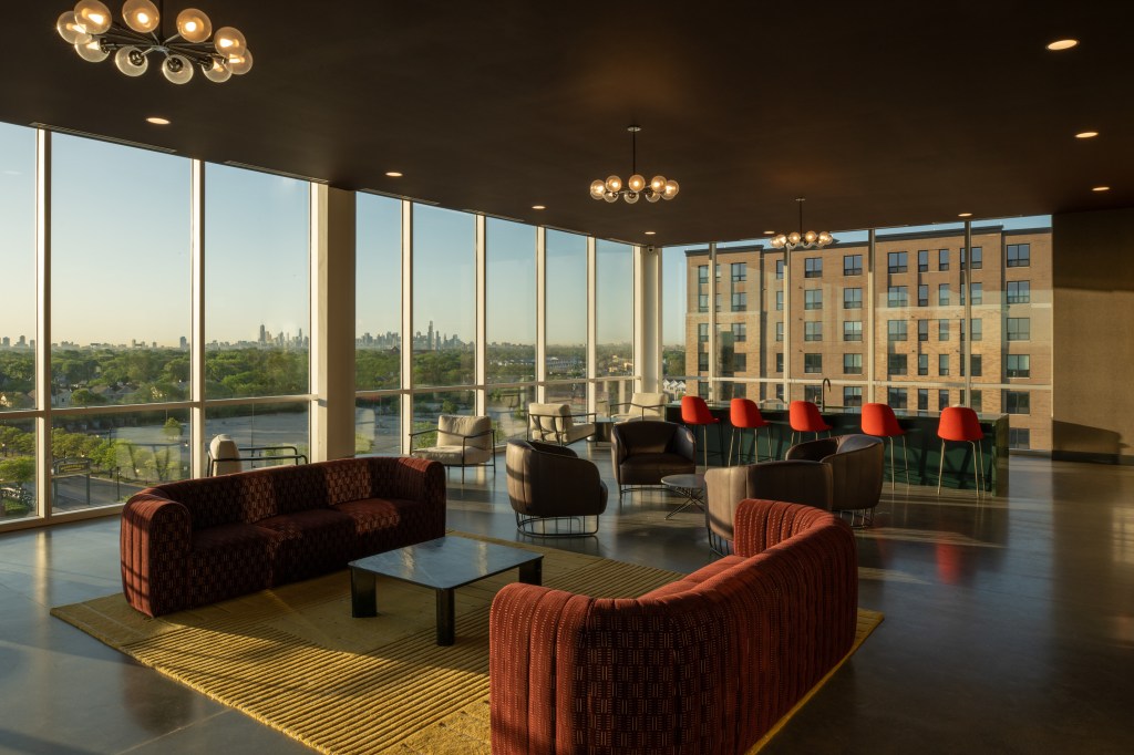The speakeasy lounge of 6 Corners Lofts