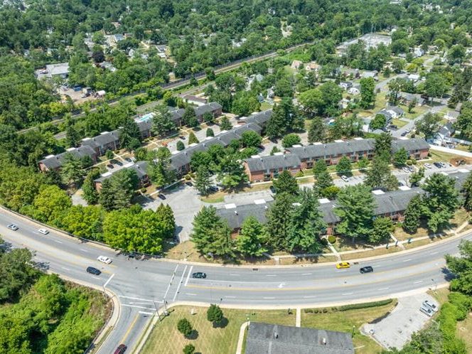 Aerial shot of Milford Station, a 199-unit community in Pikesville, Md.