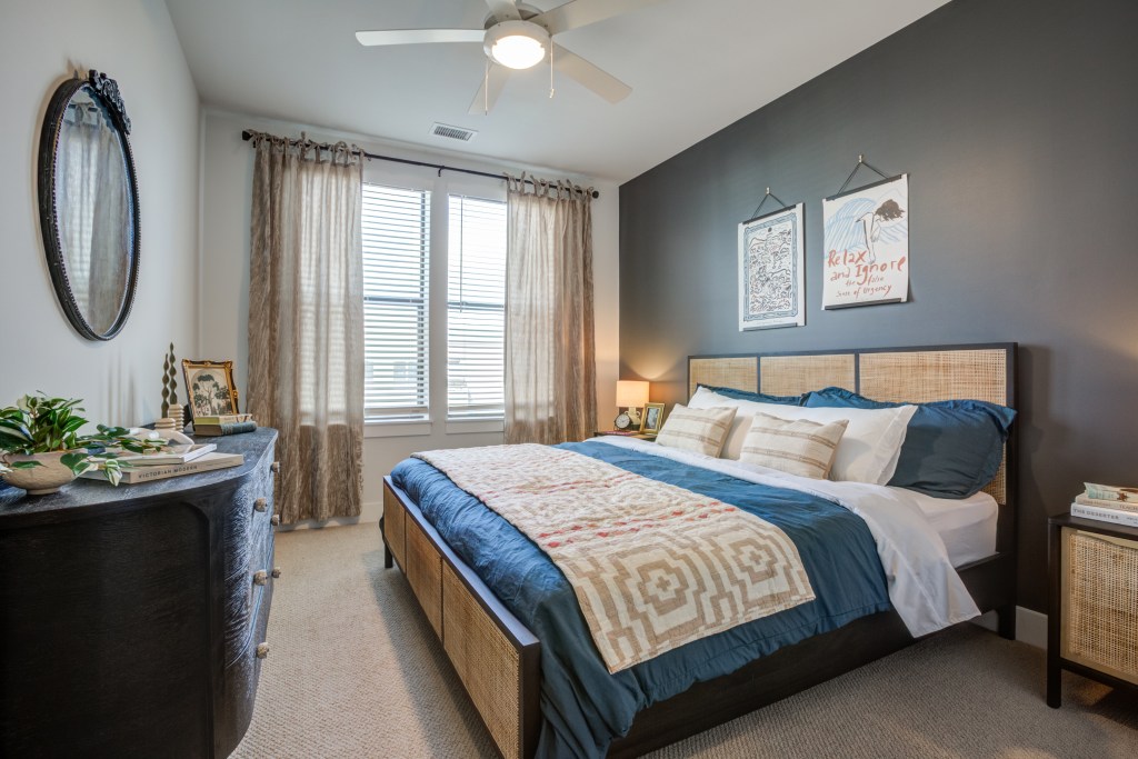Interior shot of one of the bedrooms at Novel Val Vista, in Phoenix.