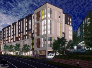 Rendering of Polaris at Totem Lake, a 440-unit affordable housing development in Kirkland, Wash. Inland Group develops the project with debt issued by the Evergreen Impact Housing Fund