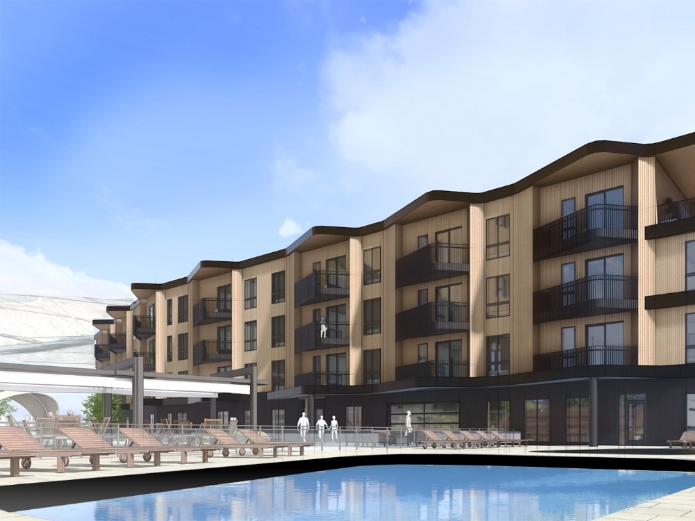 Exterior rendering of Traer Creek Apartments in Avon, Colo.