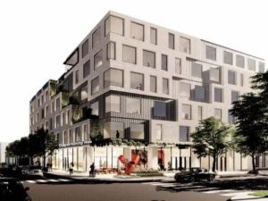 Rendering of United Yards, a three-building affordable housing master plan in Chicago.