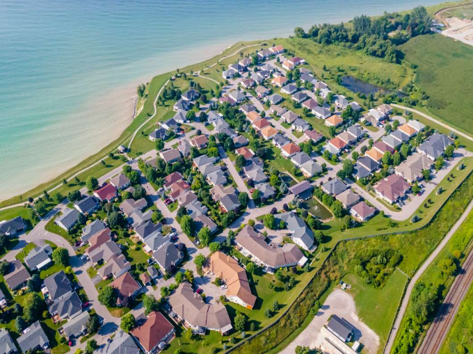 Aerial view of Wilmot Creek in Newcastle, Ontario 