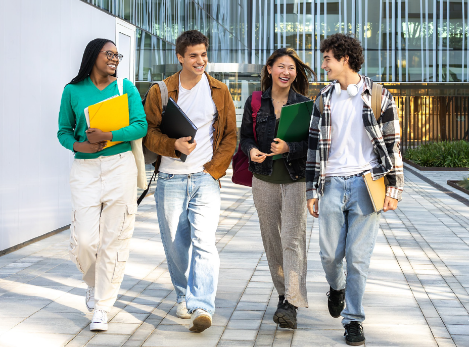 Photo of students walking and laughing