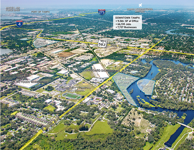 An aerial view of the area for the development of River Hills.