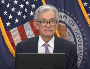 Fed Chair Jerome Powell speaks at the November 7 FOMC press conference following the news of a rate cut.