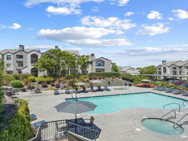 Exterior shot of Vue At 3600's amenity package. The community is in Richmond, Calif.