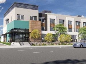Rendering of Estrella Springs, a hospitality-to-affordable housing conversion in Santa Ana, Calif.