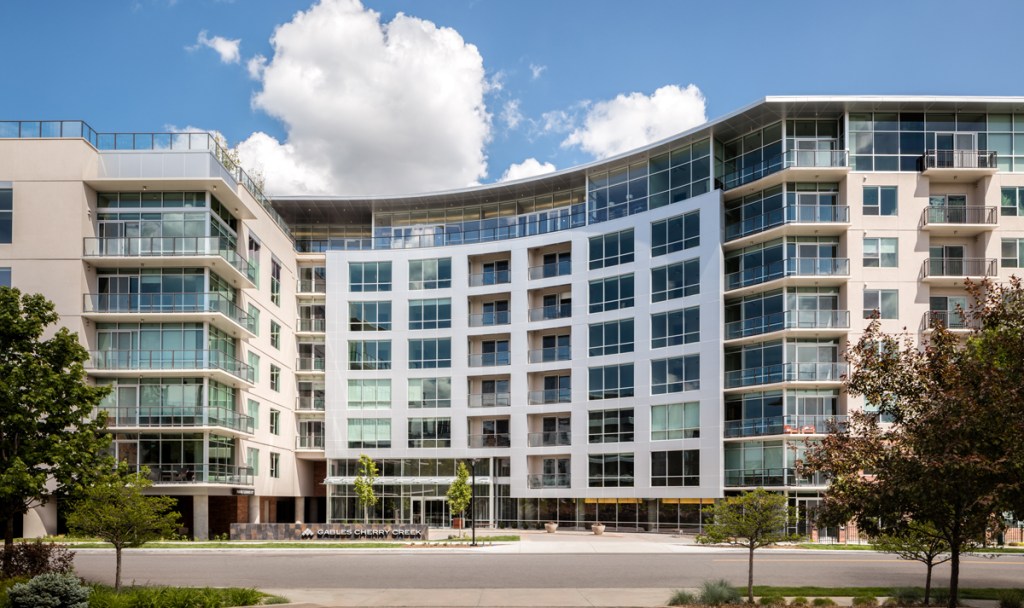 At apartment communities like Gables Cherry Creek (pictured), Gables Residential keeps properties and residents safe by communicating winter procedures pre-season and monitoring known weather systems before they hit. According to NOAA, Cherry Creek, Colo., can expect an annual snowfall of 71.2 inches. March is the snowiest month, with 14.1 inches of snow, and nine months of the year have significant snowfall. Image by David Lauer Photography; courtesy of Gables