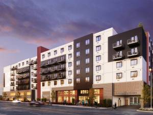 Rendering of the modular affordable housing development in San Diego dubbed Mission Gorge