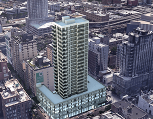 A rendering of the Queens community, set to stand at 26 stories.