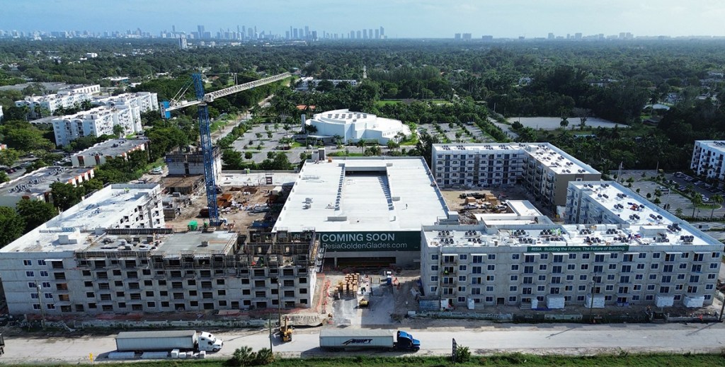 Construction is underway at Resia Golden Glades in Miami, with the first residents expected to move in by March 2025.