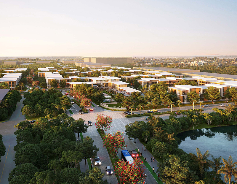 A daytime aerial rendering of Upland Park in West Miami-Dade County in Florida.