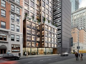 Rendering of 250 W 49th St., a future affordable apartment building in Manhattan.