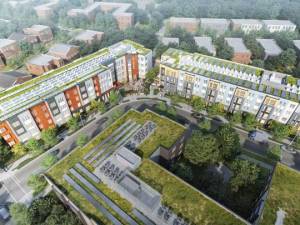 Aerial rendering of Barnaby & 7th’s second phase. The redevelopment is in Washington, D.C.