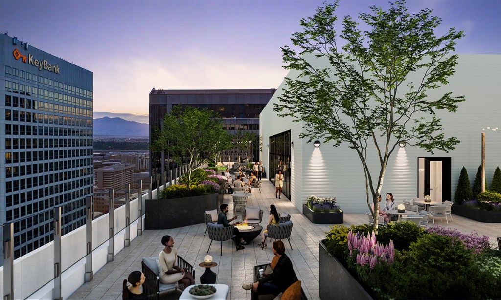 Amenities at Seraph will include a rooftop deck with mountain views, pool and hot tub, concierge services, social lounge with catering kitchen and game area, dog run and pet spa. Image courtesy of Hickok Cole