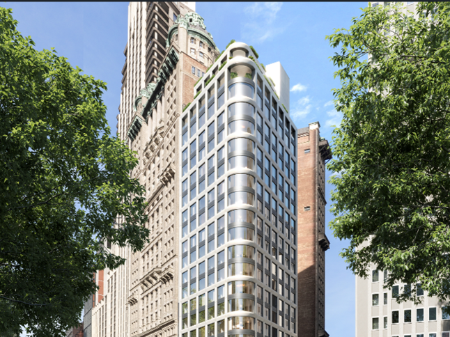 Rendering of One Park Row, a condominium development under construction in Manhattan.