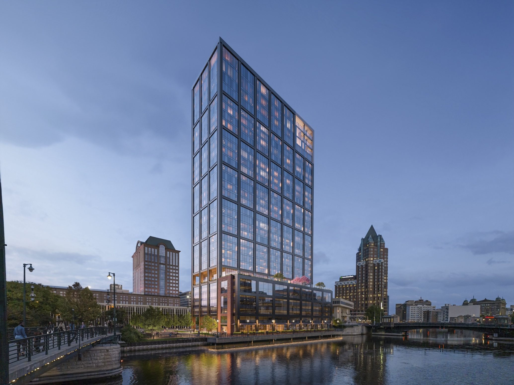 Exterior shot of The Edison, a 308,913-square-foot  upcoming development in Milwaukee. The future property will feature 378 units across 31 stories.