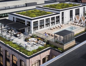 A rendering of the planned rooftop deck at 1125 with views of the White House and Washington Monument.