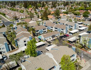 Drone exteriors of the Summerview Apartments in Modesto, Calif.