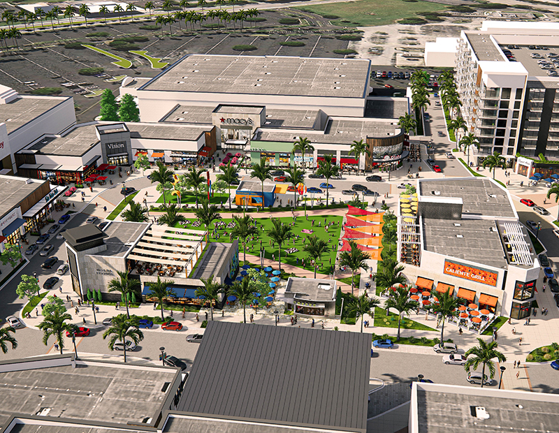 An aerial rendering of Southplace City Center in Miami.